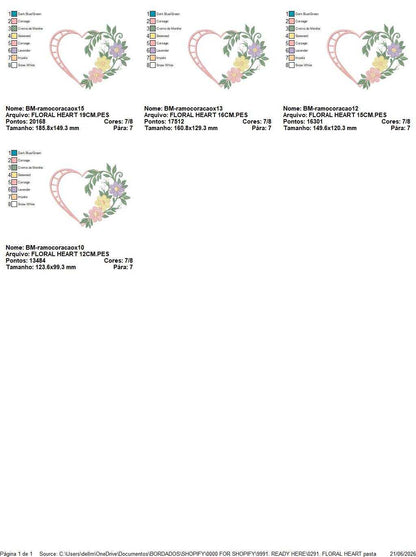 Floral heart embroidery design - Heart with flowers frame machine embroidery pattern - Baby girl file - Instant digital download pes jef - Marcia Embroidery