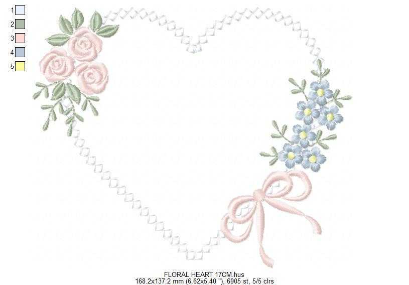 Floral heart embroidery design - Heart with flowers frame machine embroidery pattern - Baby girl file - Instant digital download pes jef - Marcia Embroidery