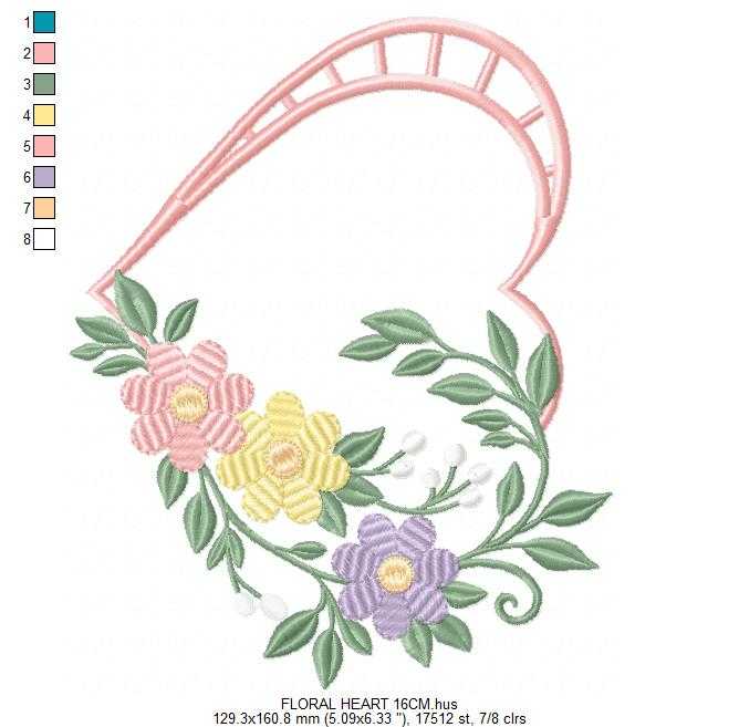 Floral heart embroidery design - Heart with flowers frame machine embroidery pattern - Baby girl file - Instant digital download pes jef - Marcia Embroidery