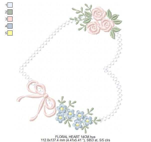 Floral heart embroidery design - Heart with flowers frame machine embroidery pattern - Baby girl file - Instant digital download pes jef - Marcia Embroidery