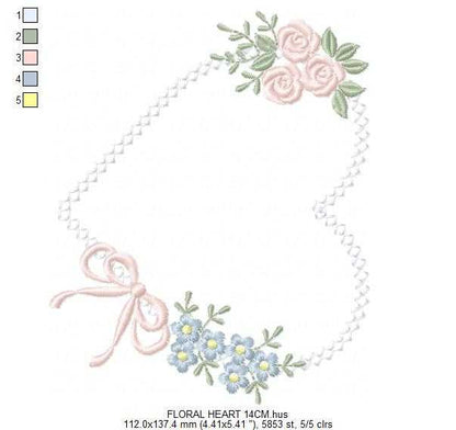 Floral heart embroidery design - Heart with flowers frame machine embroidery pattern - Baby girl file - Instant digital download pes jef - Marcia Embroidery