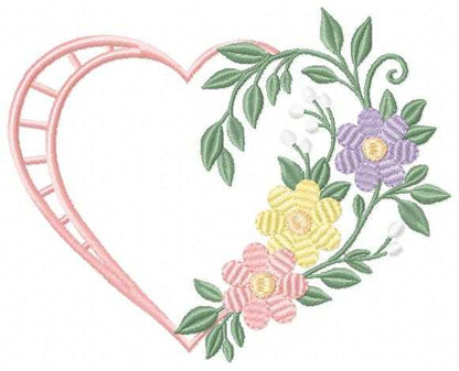 Floral heart embroidery design - Heart with flowers frame machine embroidery pattern - Baby girl file - Instant digital download pes jef - Marcia Embroidery