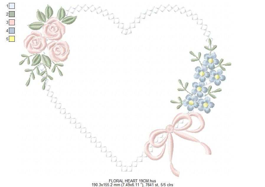 Floral heart embroidery design - Heart with flowers frame machine embroidery pattern - Baby girl file - Instant digital download pes jef - Marcia Embroidery