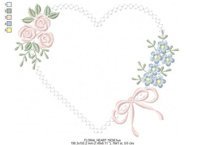 Floral heart embroidery design - Heart with flowers frame machine embroidery pattern - Baby girl file - Instant digital download pes jef - Marcia Embroidery