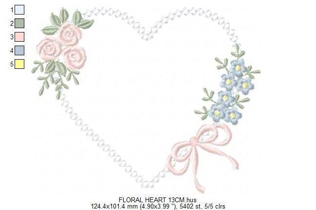 Floral heart embroidery design - Heart with flowers frame machine embroidery pattern - Baby girl file - Instant digital download pes jef - Marcia Embroidery