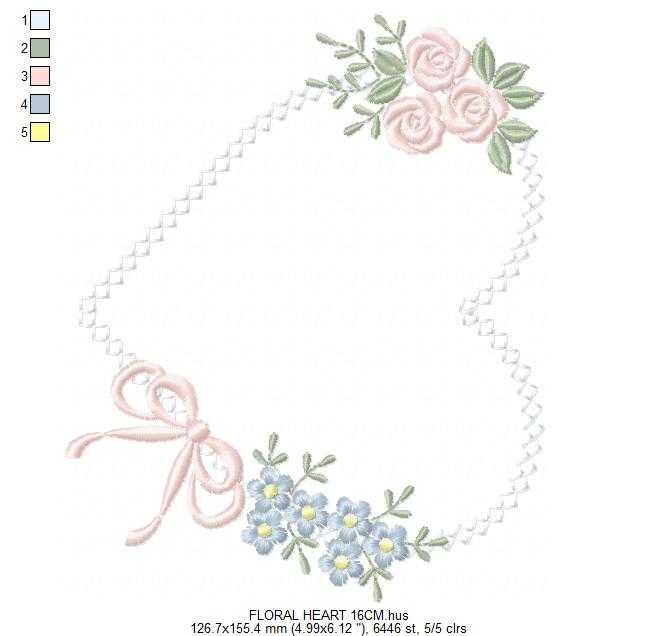 Floral heart embroidery design - Heart with flowers frame machine embroidery pattern - Baby girl file - Instant digital download pes jef - Marcia Embroidery