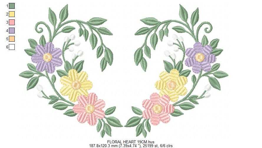 Floral heart embroidery design - Heart with flowers frame machine embroidery pattern - Baby girl file - Instant digital download pes jef dst - Marcia Embroidery