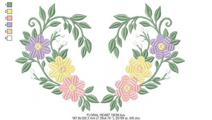 Floral heart embroidery design - Heart with flowers frame machine embroidery pattern - Baby girl file - Instant digital download pes jef dst - Marcia Embroidery