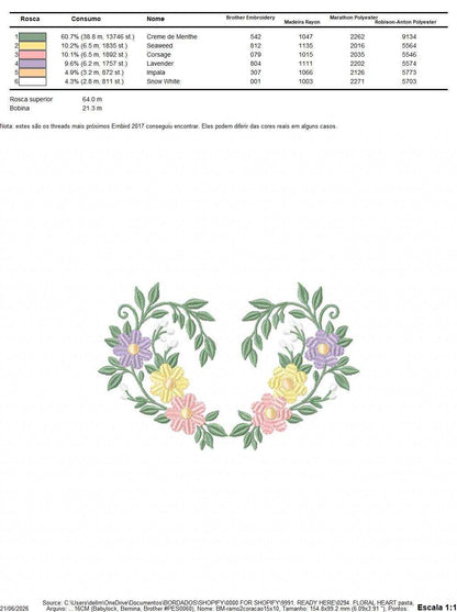 Floral heart embroidery design - Heart with flowers frame machine embroidery pattern - Baby girl file - Instant digital download pes jef dst - Marcia Embroidery