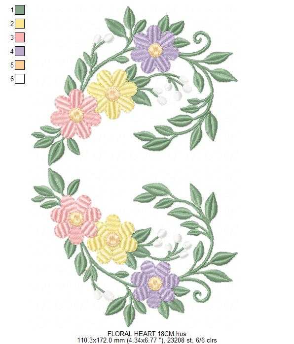 Floral heart embroidery design - Heart with flowers frame machine embroidery pattern - Baby girl file - Instant digital download pes jef dst - Marcia Embroidery