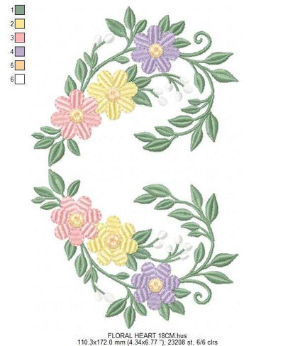 Floral heart embroidery design - Heart with flowers frame machine embroidery pattern - Baby girl file - Instant digital download pes jef dst - Marcia Embroidery