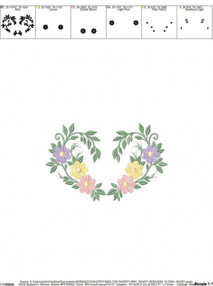 Floral heart embroidery design - Heart with flowers frame machine embroidery pattern - Baby girl file - Instant digital download pes jef dst - Marcia Embroidery