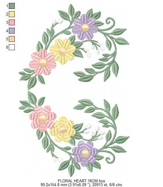 Floral heart embroidery design - Heart with flowers frame machine embroidery pattern - Baby girl file - Instant digital download pes jef dst - Marcia Embroidery