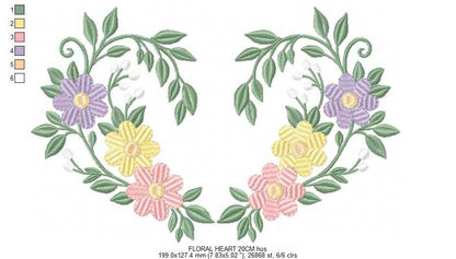 Floral heart embroidery design - Heart with flowers frame machine embroidery pattern - Baby girl file - Instant digital download pes jef dst - Marcia Embroidery