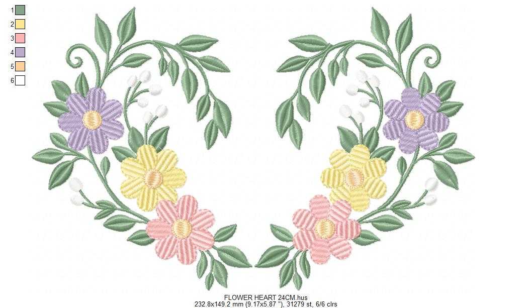 Floral heart embroidery design - Heart with flowers frame machine embroidery pattern - Baby girl file - Instant digital download pes jef dst - Marcia Embroidery