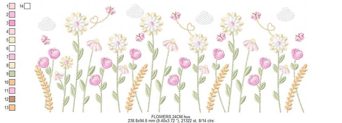 Flower Garden embroidery design - Flower and Butterfly machine embroidery pattern - Floral Kitchen Towel - Instant digital download pes jef dst - Marcia Embroidery