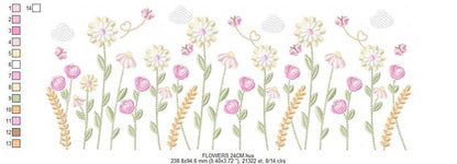 Flower Garden embroidery design - Flower and Butterfly machine embroidery pattern - Floral Kitchen Towel - Instant digital download pes jef dst - Marcia Embroidery