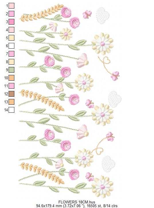 Flower Garden embroidery design - Flower and Butterfly machine embroidery pattern - Floral Kitchen Towel - Instant digital download pes jef dst - Marcia Embroidery