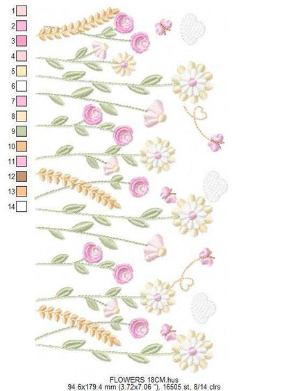 Flower Garden embroidery design - Flower and Butterfly machine embroidery pattern - Floral Kitchen Towel - Instant digital download pes jef dst - Marcia Embroidery