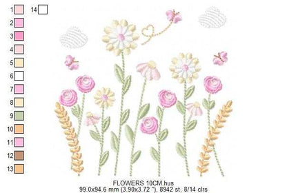 Flower Garden embroidery design - Flower and Butterfly machine embroidery pattern - Floral Kitchen Towel - Instant digital download pes jef dst - Marcia Embroidery
