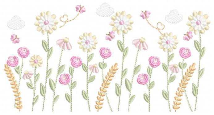 Flower Garden embroidery design - Flower and Butterfly machine embroidery pattern - Floral Kitchen Towel - Instant digital download pes jef dst - Marcia Embroidery