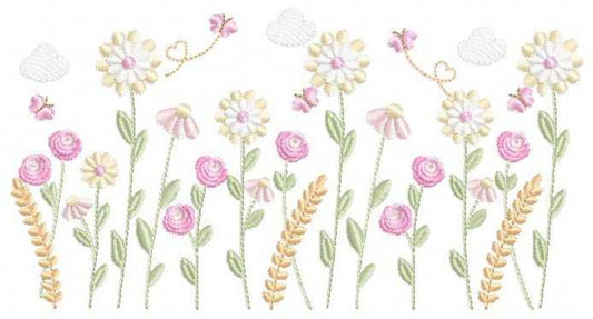 Flower Garden embroidery design - Flower and Butterfly machine embroidery pattern - Floral Kitchen Towel - Instant digital download pes jef dst - Marcia Embroidery