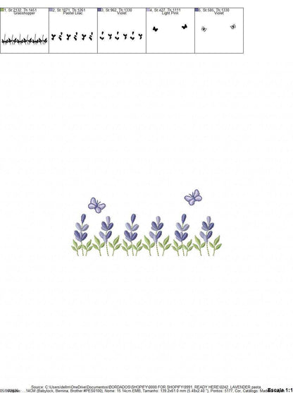 Flower garden embroidery design - Lavender flowers with butterflies machine embroidery pattern - Kitchen Tea towel - Instant digital download pes jef dst - Marcia Embroidery