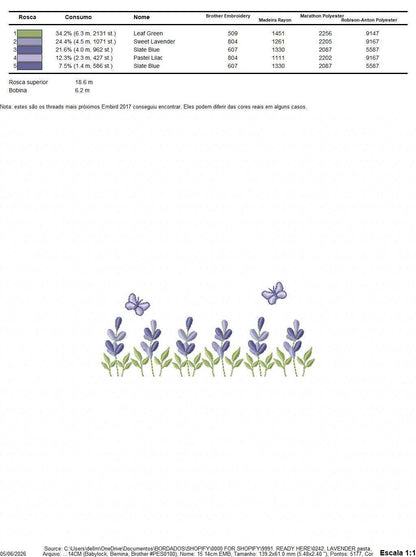 Flower garden embroidery design - Lavender flowers with butterflies machine embroidery pattern - Kitchen Tea towel - Instant digital download pes jef dst - Marcia Embroidery