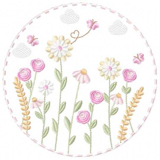 Flower Garden Frame embroidery design - Flower and Butterfly machine embroidery pattern - Floral bouquet Kitchen Towel - Instant digital download pes - Marcia Embroidery