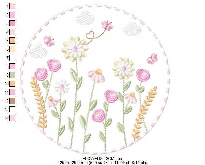 Flower Garden Frame embroidery design - Flower and Butterfly machine embroidery pattern - Floral bouquet Kitchen Towel - Instant digital download pes - Marcia Embroidery