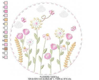 Flower Garden Frame embroidery design - Flower and Butterfly machine embroidery pattern - Floral bouquet Kitchen Towel - Instant digital download pes - Marcia Embroidery