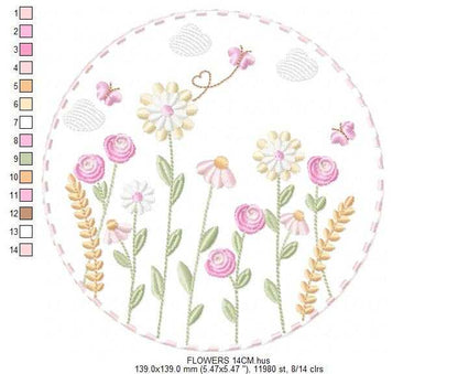 Flower Garden Frame embroidery design - Flower and Butterfly machine embroidery pattern - Floral bouquet Kitchen Towel - Instant digital download pes - Marcia Embroidery