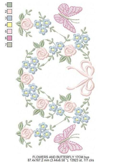 Flower with lace embroidery design - Roses with butterfly machine embroidery pattern - Floral Kitchen towel - instant download pes jef - Marcia Embroidery