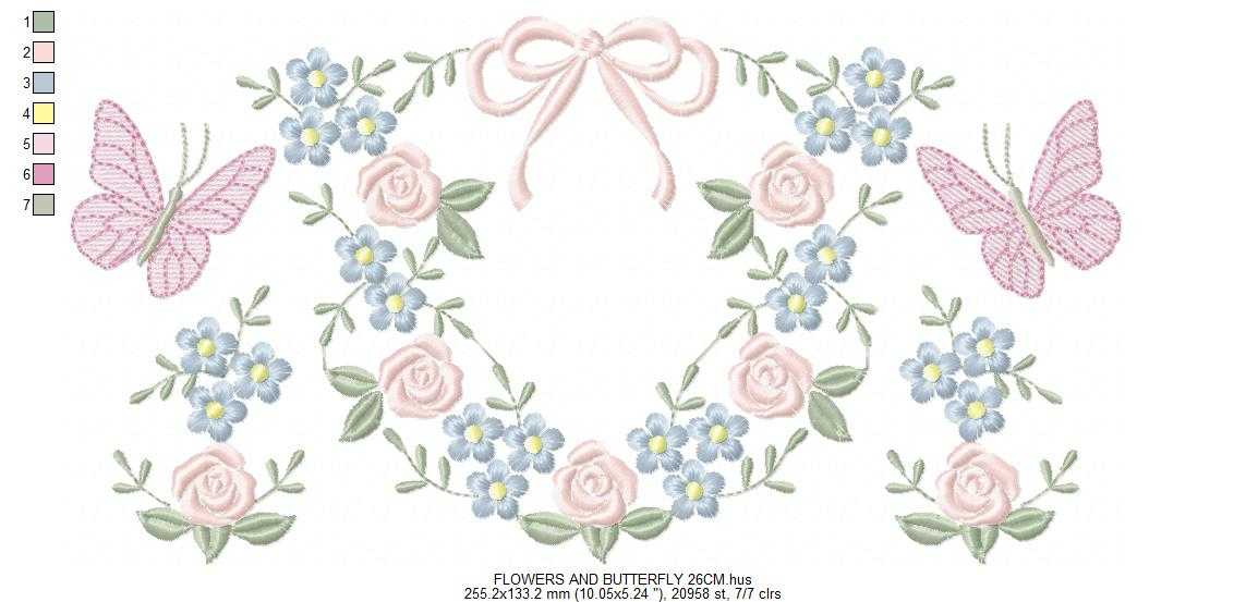 Flower with lace embroidery design - Roses with butterfly machine embroidery pattern - Floral Kitchen towel - instant download pes jef - Marcia Embroidery