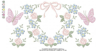Flower with lace embroidery design - Roses with butterfly machine embroidery pattern - Floral Kitchen towel - instant download pes jef - Marcia Embroidery