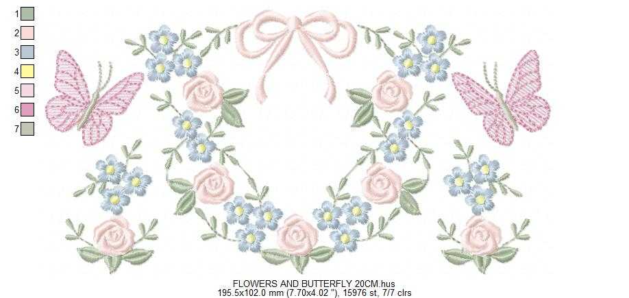 Flower with lace embroidery design - Roses with butterfly machine embroidery pattern - Floral Kitchen towel - instant download pes jef - Marcia Embroidery