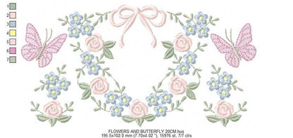 Flower with lace embroidery design - Roses with butterfly machine embroidery pattern - Floral Kitchen towel - instant download pes jef - Marcia Embroidery