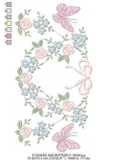 Flower with lace embroidery design - Roses with butterfly machine embroidery pattern - Floral Kitchen towel - instant download pes jef - Marcia Embroidery