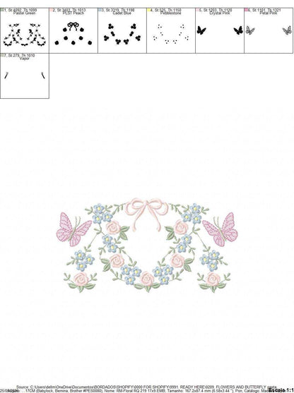 Flower with lace embroidery design - Roses with butterfly machine embroidery pattern - Floral Kitchen towel - instant download pes jef - Marcia Embroidery