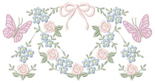 Flower with lace embroidery design - Roses with butterfly machine embroidery pattern - Floral Kitchen towel - instant download pes jef - Marcia Embroidery