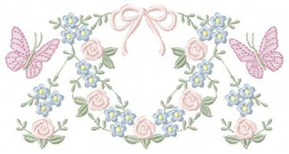 Flower with lace embroidery design - Roses with butterfly machine embroidery pattern - Floral Kitchen towel - instant download pes jef - Marcia Embroidery