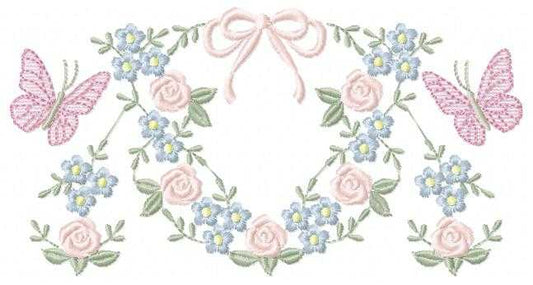 Flower with lace embroidery design - Roses with butterfly machine embroidery pattern - Floral Kitchen towel - instant download pes jef - Marcia Embroidery