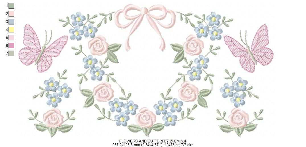 Flower with lace embroidery design - Roses with butterfly machine embroidery pattern - Floral Kitchen towel - instant download pes jef - Marcia Embroidery