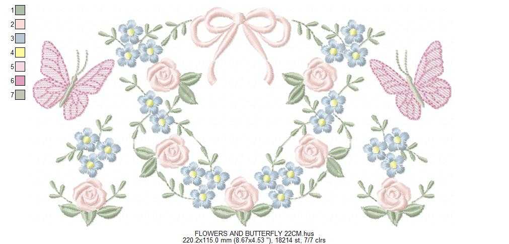 Flower with lace embroidery design - Roses with butterfly machine embroidery pattern - Floral Kitchen towel - instant download pes jef - Marcia Embroidery