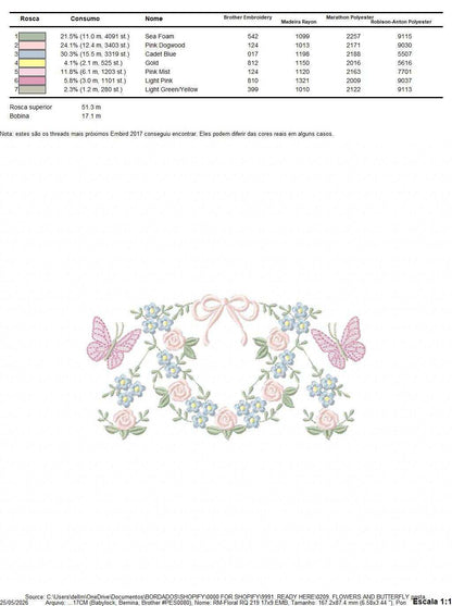 Flower with lace embroidery design - Roses with butterfly machine embroidery pattern - Floral Kitchen towel - instant download pes jef - Marcia Embroidery