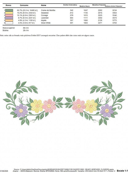 Flowers embroidery design - Floral divider machine embroidery pattern - Baby girl file - Instant digital download pes jef dst - Marcia Embroidery