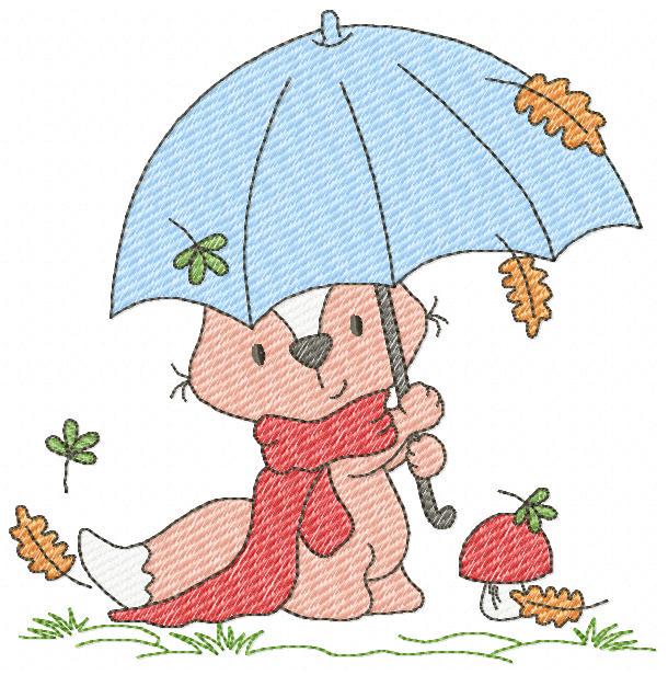 Fox embroidery designs - Red Fox with umbrella and leaves embroidery design machine embroidery pattern - Woodland Animal Fall season embroidery file - instant download pes jef - Marcia Embroidery