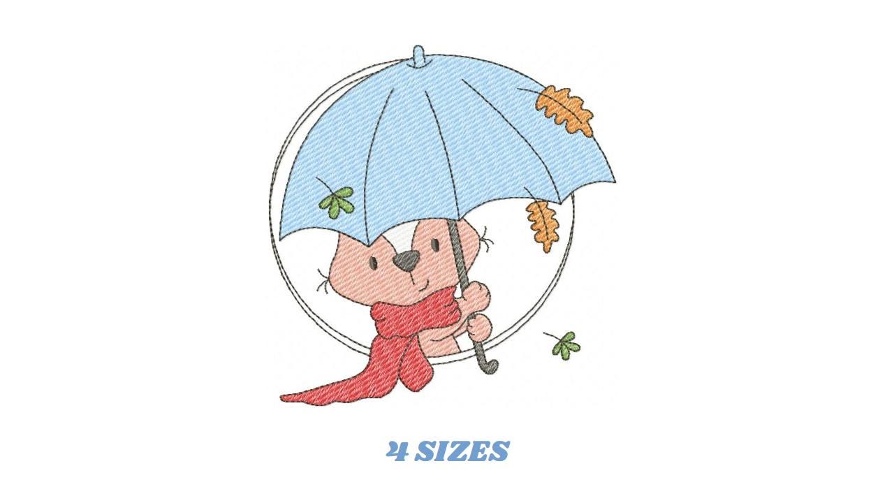 Fox embroidery designs - Red Fox with umbrella embroidery design machine embroidery pattern - Woodland Animal Fall Season embroidery file - instant download pes jef - Marcia Embroidery
