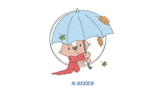 Fox embroidery designs - Red Fox with umbrella embroidery design machine embroidery pattern - Woodland Animal Fall Season embroidery file - instant download pes jef - Marcia Embroidery