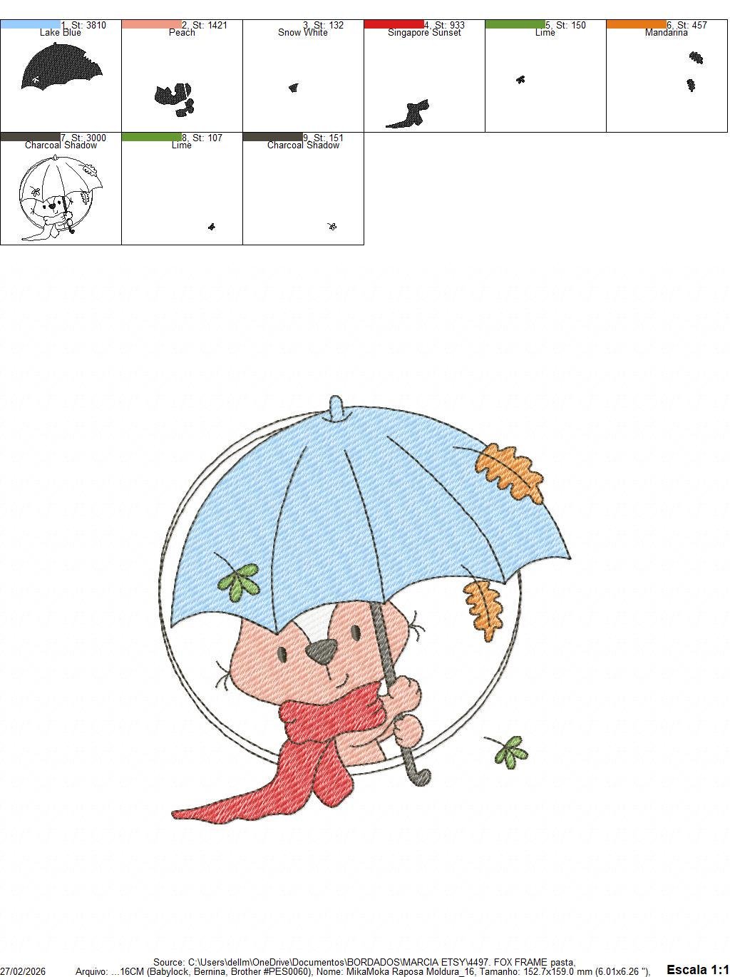 Fox embroidery designs - Red Fox with umbrella embroidery design machine embroidery pattern - Woodland Animal Fall Season embroidery file - instant download pes jef - Marcia Embroidery